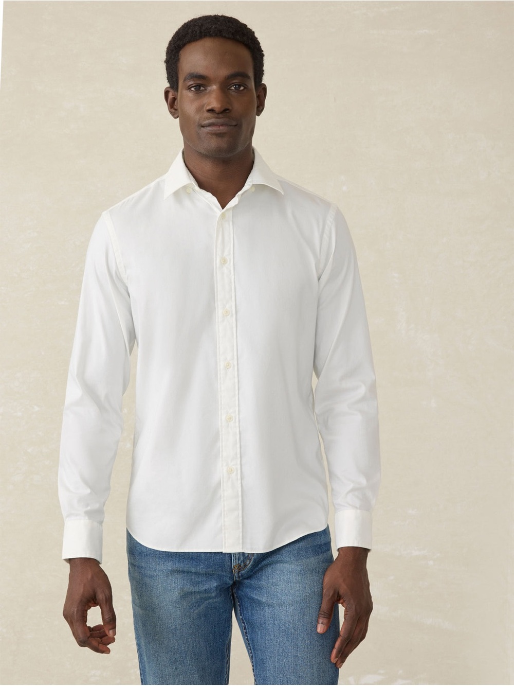Faherty The Movement White Button Down Long-sleeve Shirt, Size Medium